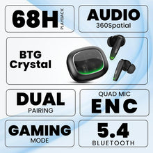 Load image into Gallery viewer, truke BTG Crystal True Wireless in Ear Buds with Dual Pairing, Spatial Audio Earbuds, 40ms Low Latency, 68H Playtime Fast Charge, HiFi DSP Sound, 4Mics ENC 13mm Driver, Bluetooth 5.4-Black