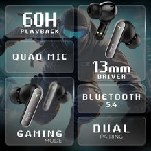 Load image into Gallery viewer, truke New Launch BTG Flex True Wireless in Ear Earbuds, Dual Pairing Ear Buds, 40ms Low Latency Gaming Mode, 60H Playtime Fast Charging, HiFi DSP Sound, Quad-Mic ENC, 13mm Driver,Bluetooth 5.4