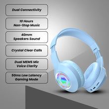 Load image into Gallery viewer, truke BTG 500 Over The Ear Gaming Headphone with 40mm Drivers, 10H of Playtime, Dual Pairing, Gaming Mode (50ms Latency) with RGB LEDs, TF Card with Volume Control, BT 5.4