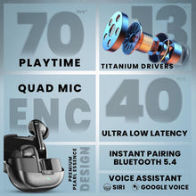 Load image into Gallery viewer, truke Buds Aura True Wireless in Ear Earbuds with 70Hrs of Playtime and Fast Charging Ear Buds, 13mm Titanium Drivers, Quad-MIC ENC TWS, 40ms Low Latency Gaming Buds, BT 5.4