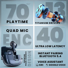 Load image into Gallery viewer, truke Buds Aura True Wireless in Ear Earbuds with 70Hrs of Playtime and Fast Charging Ear Buds, 13mm Titanium Drivers, Quad-MIC ENC TWS, 40ms Low Latency Gaming Buds, BT 5.4