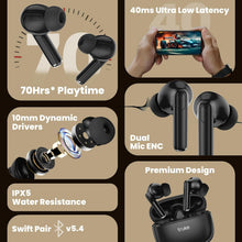 Load image into Gallery viewer, truke Buds Elite True Wireless in Ear Earbuds with 10mm Dynamic Driver, 70Hrs Battery & Fast Charging EarBuds, Dual-MIC ENC TWS, 40ms Low Latency Gaming Buds, Volume Control, BT 5.4