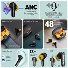 Load image into Gallery viewer, truke Buds Vibe True Wireless in Ear Earbuds with 35dB Real ANC + Quad Mic ENC, 13mm Big Speaker, 4 EQ Modes, 48H Playtime, Fast Charge, 40ms Low Latency, AAC Codec, BT 5.3, IPX5