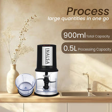 Load image into Gallery viewer, INALSA Electric Chopper Bullet-400 Watts with 100% Pure Copper Motor|Fast Chopping| Twin Blade Technology|0.5 l Capacity| One Touch Operation, 1.30mtr Long Power Cord