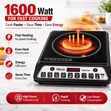 Load image into Gallery viewer, INALSA 1600W Induction Cooktop with Smart Push Control|7 Cooking Preset With Current Volatge Safety Feature|Pan Sensor Technology|Variable Timer|Overheat & Voltage Protection|Anti-Skid Feet|Rapid Cook