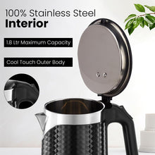 Load image into Gallery viewer, INALSA Double Wall Kettle Prism BK|1.8 Ltr| 1500W |Diamond Cut Design |Stainless Steel Inner Body |Cool touch outer body |Wider mouth| Boil Dry Protection & Auto-Shut Off