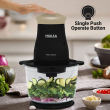 Load image into Gallery viewer, INALSA Electric Chopper for Kitchen & Meat Grinder|1.5L Capacity|Unbreakable Bowl|400W Motor|Stainless Steel Double Layer Chopping Blade & Whisking Blade|Chop,Mince&Whisk