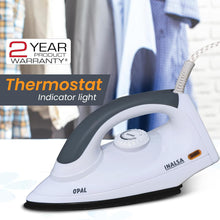Load image into Gallery viewer, INALSA Electric Opal 1000 Watt Dry Iron For Clothes With Non-Stick Soleplate Coating|Variable Temperature Control|360° Swivel Control|ON/OFF Thermostat Indicator