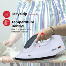 Load image into Gallery viewer, INALSA Electric Opal 1000 Watt Dry Iron For Clothes With Non-Stick Soleplate Coating|Variable Temperature Control|360° Swivel Control|ON/OFF Thermostat Indicator