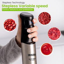 Load image into Gallery viewer, INALSA Robot Inox Hand Blender 1500 W|Silent DC Copper Motor|European Stepless Variable Speed Design| X.Large 1L Chopper|Unique Potato Masher| Detachable| Stainless Steel-Robot INOX 1500 StepUp