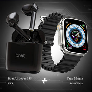 Combo - Boat Airdopes 138 Earbuds + Tagg Verve Magna Smartwatch