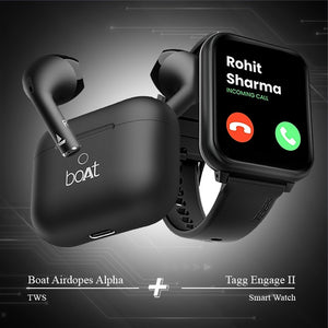 Combo - Boat Airdopes Alpha Earbuds + Tagg Engage II Smartwatch