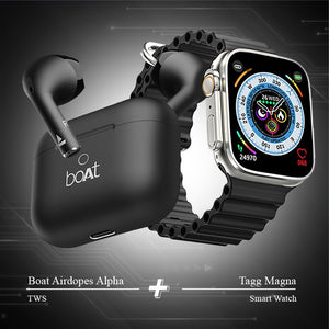 Combo - Boat Airdopes Alpha Earbuds + Tagg Verve Magna Smartwatch