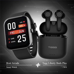 Combo - Boat Wave Arcade Smartwatch +  Tagg Liberty buds Plus Earbuds