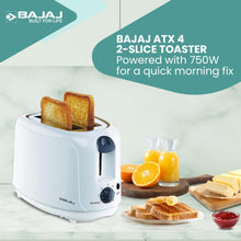 Load image into Gallery viewer, Bajaj ATX 4 750 watts 2-Slice Pop-up Toaster | Dust Cover &amp; Slide Out Crumb Tray | 6-Level Browning Controls | Mid-Cycle Cancel Feature | 2-Yr Warranty | 750 watts | Electric Toaster
