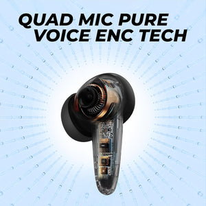 truke BTG Crystal True Wireless in Ear Buds with Dual Pairing, Spatial Audio Earbuds, 40ms Low Latency, 68H Playtime Fast Charge, HiFi DSP Sound, 4Mics ENC 13mm Driver, Bluetooth 5.4-Black