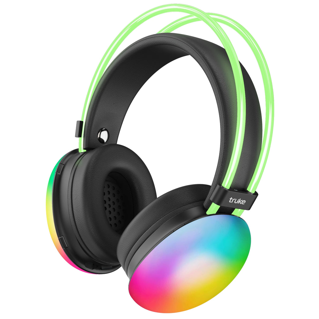 truke BTG Thunder Over the Ear Gaming Headphone with 70H of Playtime, 40mm Titanium Drivers, Dual Pairing Headset, Gaming Mode (40ms Latency) with RGB LEDs, Detachable Mic, BT 5.4