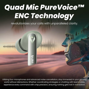truke BTG Ultra True Wireless in Ear Earbuds, 40ms Ultra Low Latency Battle Mode™ Gaming Ear Buds, 60H Playtime, Quad Mics Crystal-Clear Calls, Fast Charging, BT 5.4, Noise Cancellation