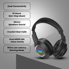 Load image into Gallery viewer, truke BTG 500 Over The Ear Gaming Headphone with 40mm Drivers, 10H of Playtime, Dual Pairing, Gaming Mode (50ms Latency) with RGB LEDs, TF Card with Volume Control, BT 5.4
