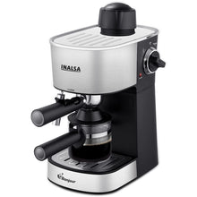 Load image into Gallery viewer, INALSA Espresso/Cappuccino 4Cup Coffee Maker 800W- Bonjour (3in1- Espresso,Cappuccino &amp; Latte)|Frothing Function,4Bar Pressure|Multipurpose Control Knob,Removable Drip Tray &amp; Borosilicate Glass Carafe
