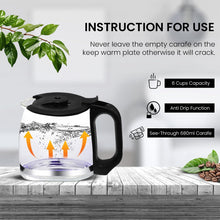 Load image into Gallery viewer, INALSA 6 Cups 650-Watt Coffee Maker with Anti Drip &amp; Keep Warm Function|Overheat Protection|See Through 680 ML Carafe|630 ML Water Tank Capacity|Reusable Coffee Filter(Brew Matic DX)
