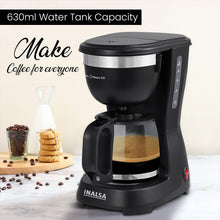 Load image into Gallery viewer, INALSA 6 Cups 650-Watt Coffee Maker with Anti Drip &amp; Keep Warm Function|Overheat Protection|See Through 680 ML Carafe|630 ML Water Tank Capacity|Reusable Coffee Filter(Brew Matic DX)
