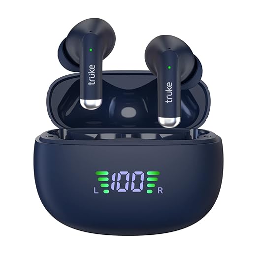 truke Buds PRO Hybrid Active Noise Cancelling ANC Wireless Earbuds with mic, Transparency Mode, 12.4mm Real Titanium Speaker, 48 Hour Playtime, Super-Fast Charge, AAC Codec, Gaming Mode