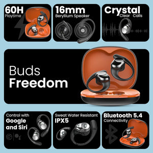 Buds Freedom OWS with QuadMic PureVoice ENC, 60H Playtime, 16mm Speaker, BT5.4
