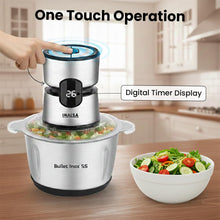 Load image into Gallery viewer, INALSA Bullet Inox SS Electric Chopper|Digital Display|500W Powerful Motor|2L 304 Stainless Steel Processing Bowl|4Layer SS Blades With Spatula|High-Performance Chopping
