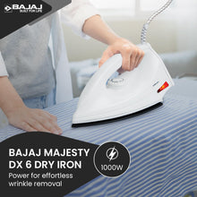 Load image into Gallery viewer, Bajaj DX-6 1000 Watts Dry Iron | Advance Soleplate And Anti-Bacterial German Coating Technology | Thermol Fuse Safety | Auto Shut-Off | Cool Touch Body | 2 Yr Warranty
