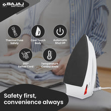 Load image into Gallery viewer, Bajaj DX-6 1000 Watts Dry Iron | Advance Soleplate And Anti-Bacterial German Coating Technology | Thermol Fuse Safety | Auto Shut-Off | Cool Touch Body | 2 Yr Warranty
