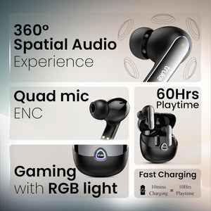 truke Buds F1 Ultra True Wireless in Ear Earbuds Spatial Audio Experience, 60H Playtime Ear Buds, Quad Mics Crystal-Clear Calls, Fast Charging, Bluetooth 5.3, Noise Cancellation, Gaming Mode