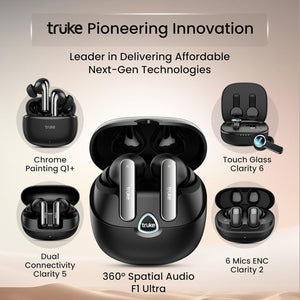 truke Buds F1 Ultra True Wireless in Ear Earbuds Spatial Audio Experience, 60H Playtime Ear Buds, Quad Mics Crystal-Clear Calls, Fast Charging, Bluetooth 5.3, Noise Cancellation, Gaming Mode