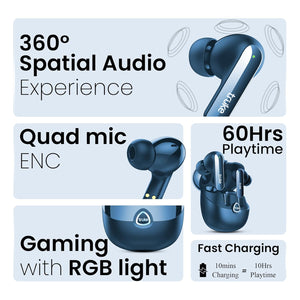 truke Buds F1 Ultra True Wireless in Ear Earbuds Spatial Audio Experience, 60H Playtime Ear Buds, Quad Mics Crystal-Clear Calls, Fast Charging, Bluetooth 5.3, Noise Cancellation, Gaming Mode