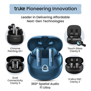 truke Buds F1 Ultra True Wireless in Ear Earbuds Spatial Audio Experience, 60H Playtime Ear Buds, Quad Mics Crystal-Clear Calls, Fast Charging, Bluetooth 5.3, Noise Cancellation, Gaming Mode
