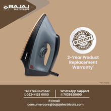 Load image into Gallery viewer, Bajaj Herculo Heavy Weight Dry Iron | 1100 Watts Heavy Weight Dry Iron | Duraglide Soleplate | Anti-Bacterial &amp; Non-Stick Coating | 360 Degree Swivel Cord | 2-Yrs Warranty Black &amp; Grey, Aluminium
