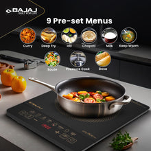 Load image into Gallery viewer, Bajaj ICX 190FS Induction Stove | 1900 Watts | Voltage Pro | Feather Touch Controls | 9 Preset Menu | Digital Display | 1 Yr Warranty
