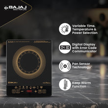 Load image into Gallery viewer, Bajaj ICX 190FS Induction Stove | 1900 Watts | Voltage Pro | Feather Touch Controls | 9 Preset Menu | Digital Display | 1 Yr Warranty
