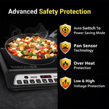 Load image into Gallery viewer, INALSA 1600W Induction Cooktop with Smart Push Control|7 Cooking Preset With Current Volatge Safety Feature|Pan Sensor Technology|Variable Timer|Overheat &amp; Voltage Protection|Anti-Skid Feet|Rapid Cook
