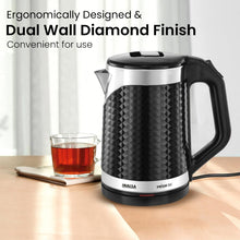 Load image into Gallery viewer, INALSA Double Wall Kettle Prism BK|1.8 Ltr| 1500W |Diamond Cut Design |Stainless Steel Inner Body |Cool touch outer body |Wider mouth| Boil Dry Protection &amp; Auto-Shut Off
