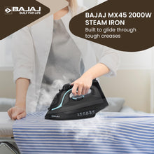 Load image into Gallery viewer, Bajaj MX 45 Steam Aluminium Soleplate Iron | 2000 Watts Power For Faster Ironing | Non Stick German Coated Technology | 220 Ml Water Tank Capacity | 2-Yr Warranty
