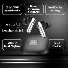 Load image into Gallery viewer, truke Mega 9 New Launch True Wireless in Ear Earbuds W/ 24-Bit Lossless Spatial Audio, 70H Battery Fast Charge Ear Buds, Leather Finish, 13mm Speakers TWS, 40ms Ultra Low Latency, 4Mics ENC
