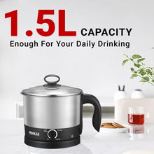 Load image into Gallery viewer, INALSA Stainless Steel Kettle 1.5 Litre|700 Watt|Cooking Kettle|3 Heating Modes| Rapid Boil Technology|See Through Lid| Over-Heat &amp; Boil Dry Protection|Boil Water, Milk
