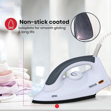 Load image into Gallery viewer, INALSA Electric Opal 1000 Watt Dry Iron For Clothes With Non-Stick Soleplate Coating|Variable Temperature Control|360° Swivel Control|ON/OFF Thermostat Indicator
