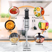 Load image into Gallery viewer, INALSA Hand Blender Mixer|1700W Copper Motor|Chopper,Dough Maker,Whisker &amp; Jar Attachment|Low Noise|20 Speed Control &amp; Turbo Function|BPA Free|Anti-Splash|2 Yr Warranty,Robot Inox 1700 Mix N Blend
