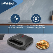 Load image into Gallery viewer, Bajaj SWX 6 800-Watt 2-Slice Sandwich Griller | Non-Stick Coated Plates for Easy-to-Clean | Upright Compact Storage | Buckle Clips Lock | 2 Years Warranty
