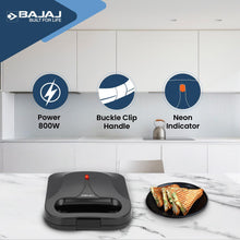 Load image into Gallery viewer, Bajaj SWX 6 800-Watt 2-Slice Sandwich Griller | Non-Stick Coated Plates for Easy-to-Clean | Upright Compact Storage | Buckle Clips Lock | 2 Years Warranty
