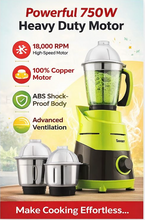 Load image into Gallery viewer, Sanddy 750 Watt Mixer Grinder with 4 Jars (3 Stainless Steel + 1 Juicer) | Super Efficient SS Blades  | 2Y Warranty | ISI Certified
