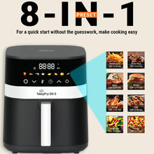 Load image into Gallery viewer, INALSA Air Fryer 5.5 ltr|1400 W with Air Crisp Technology|Air-Fryer with Digital Display|8 Preset Menu &amp; Function Symbols|Air fry, Bake,Roast,Reheat,Dehydrate
