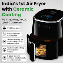 Load image into Gallery viewer, INALSA Non-Toxic Ceramic Coated Air fryer 5.5 L &amp; 1600 W Power|No PTFE, PFAS, PFOA &amp; Microplastics|Visible Window|Digital Touch Panel,8 Presets|Low Oil Healthy Cooking, Tasty Fry CDW 5.5
